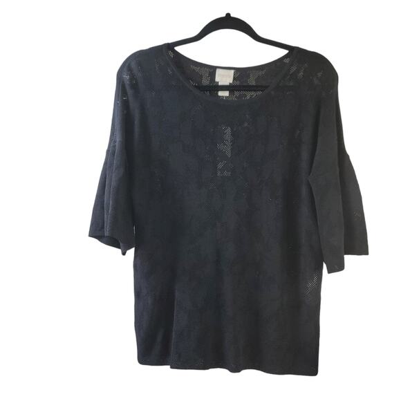Chico's Black Floral Pullover Shirt Tee  Sz 0 - Picture 1 of 7